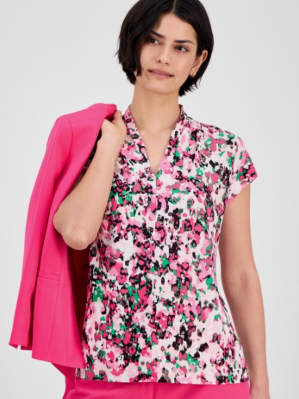 Kasper Floral-Print Top Size XS